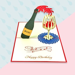 Handmade Gift viering handgemaakte Happy Birthday wijn pop-up kaart