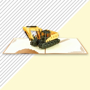Cartão pop-up de escavadeira/escavadora de ícones de presente artesanal 3D feito à mão