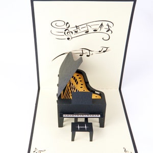 Cartão Pop Up de Piano de Cauda com Ícones de Presente Artesanal 3D Feito à Mão