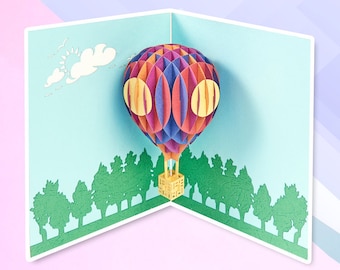 Handmade 3D Handcrafted Gift Icons Hot Air Balloon Pop up Card