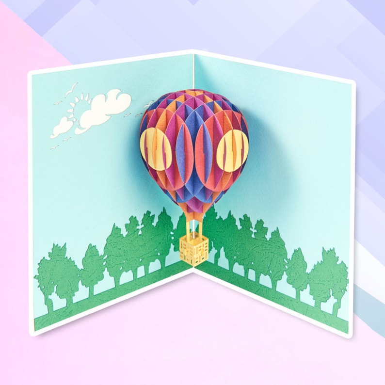 Carte Pop-Up Montgolfière MOKIO® - Carte Anniversaire 3D Avec Enveloppe - 20x15cm