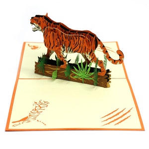 Celebrazione del regalo fatta a mano Carta pop-up Tiger of the Jungle artigianale