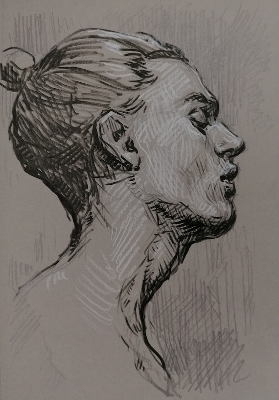 Pen and Pencil Drawing Portrait of Man Face People Portrait Etsy