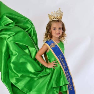 Grass Green Satin Pageant Dress: High Low Train, Custom Made