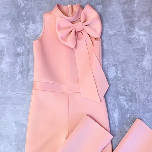 Pink Interview Jumpsuit Pageant Peach Outfit With Ruffles Etsy