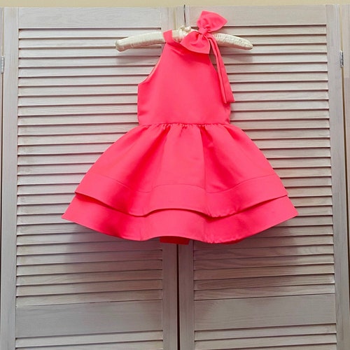 Neon Pink Pageant Cocktail Interview Dress With Ruffle - Etsy