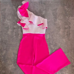 Hot pink and white girl jumpsuit with ruffle/ Appearance jumpsuit/ Girls casual wear/ Ruffles romper/ Custom pageant wear