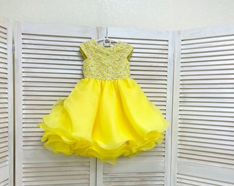 Yellow Rhinestone Toddler Pageant Dress: Custom Beauty Cocktail Gown