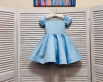 Baby blue pageant cocktail dress with rhinestones/ Knee length dress/ Teens Interview outfit /Custom pageant dress