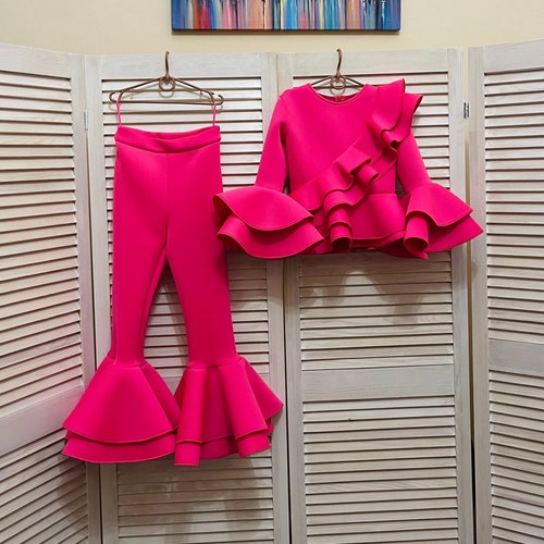 Hot Pink Neoprene/ Scuba Girls Suit With Top and Pants With Etsy