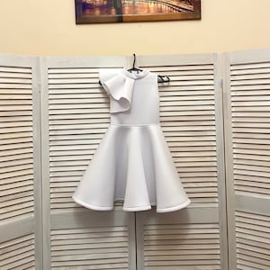 White girl neoprene scuba dress with ruffle/ Interview pageant dress/Girls pageant wear/ Cocktail Ruffles dress/ Custom pageant outfit