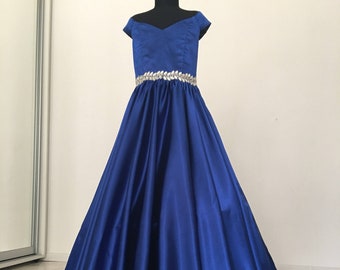 Royal Blue Satin Dress Pageant Prom Dress Floor Length Dress Teens Pageant Dress Royal Blue Formal Gown Custom Pageant Dress Etsy