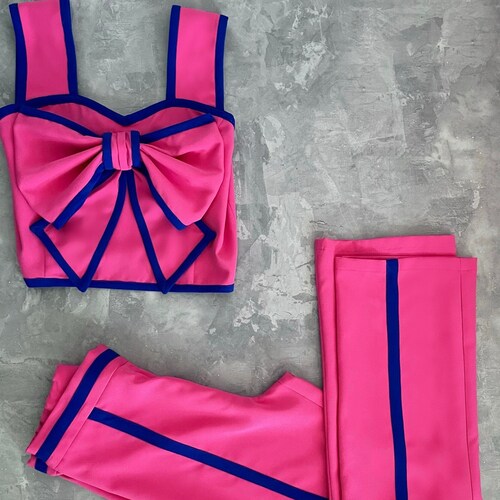Babble Pink Royal Blue Pageant Outfit With Crop Top and Pants/ - Etsy