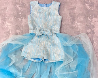 Baby Blue Peek-A-Boo Illusion Ribbon Communion Flower Girl Pageant Dress