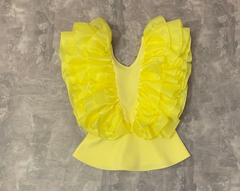 Yellow girl  top with ruffles/ Casual top/ Girls casual wear/ Ruffles top/ Custom pageant outfit