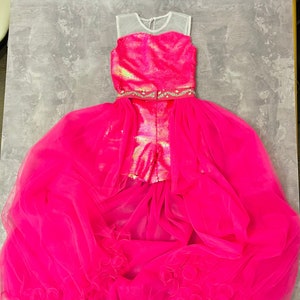 Hot Pink Sequin Pageant Outfit: Runway Romper with Tulle Train