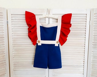 Red White Blue Neoprene Romper: Patriotic Jumpsuit