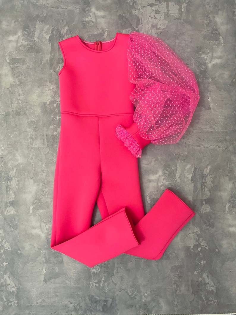 Hot pink girl neoprene jumpsuit with sleeve/ Scuba casual romper/ Girls casual wear/ Neoprene romper/ Custom pageant outfit 