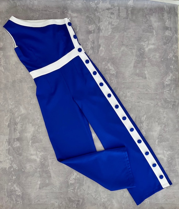 Royal Blue and White Pageant Jumpsuit With Buttons/ Interview Romper/ Girls Pants  Outfit/ Pageant Interview Wear/ Custom Pageant Outfit 