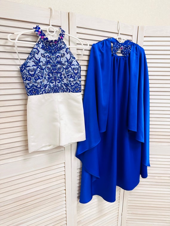 Royal Blue Pageant Fun Fashion Outfit With Stoned Romper and Satin