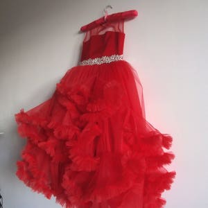 Red Tulle Fluffy Girl Dress With Crystals Belt/ Flower Girl - Etsy