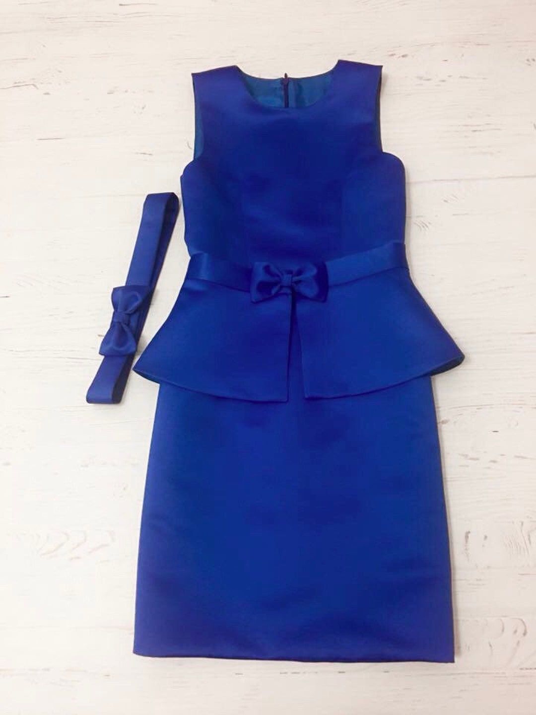 Royal Blue Pageant Interview Dress With Peplum and Belt/ Peplum Dress