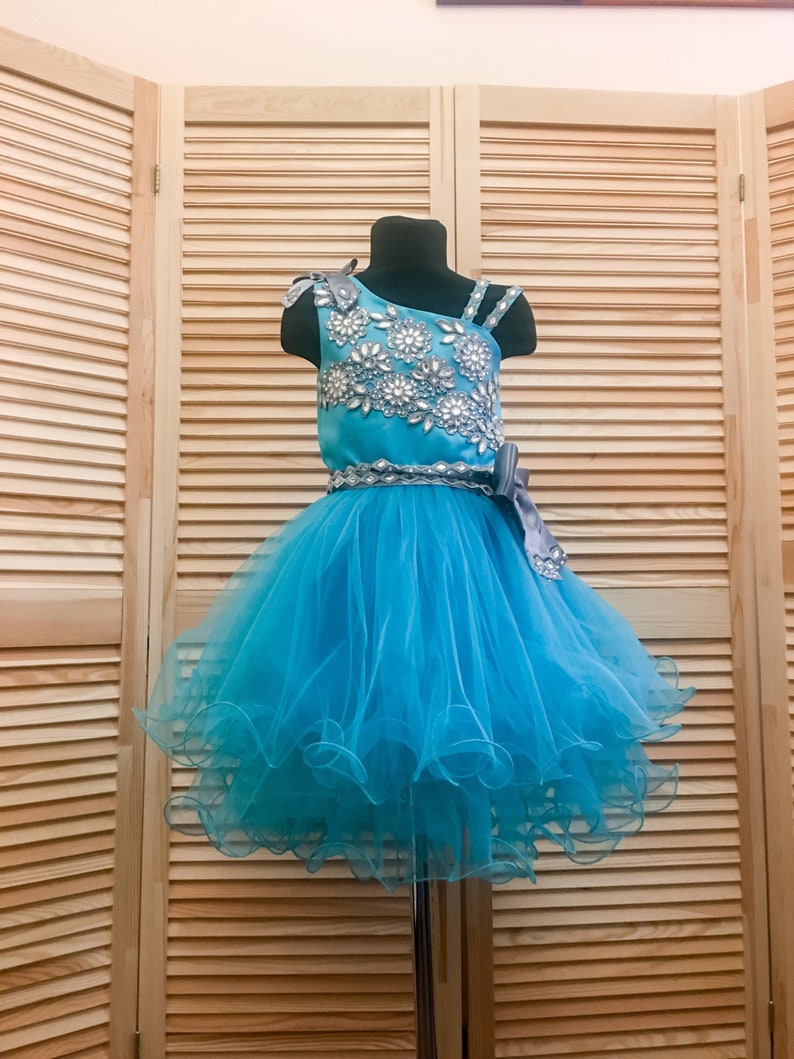 Turquoise blue glitz tulle girl dress with rhinestones/ | Etsy