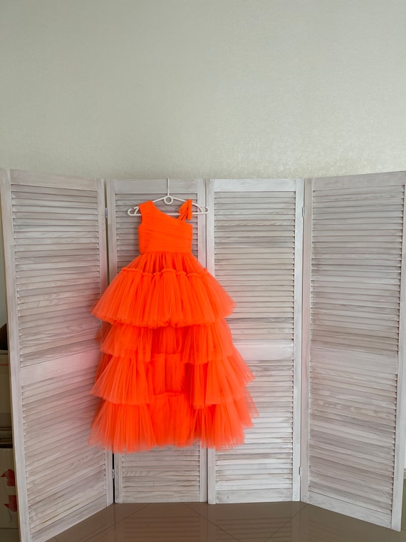 orange and white one shoulder dress Liberatore Coral Orange One-Shoulder Cotton Maxi Dress