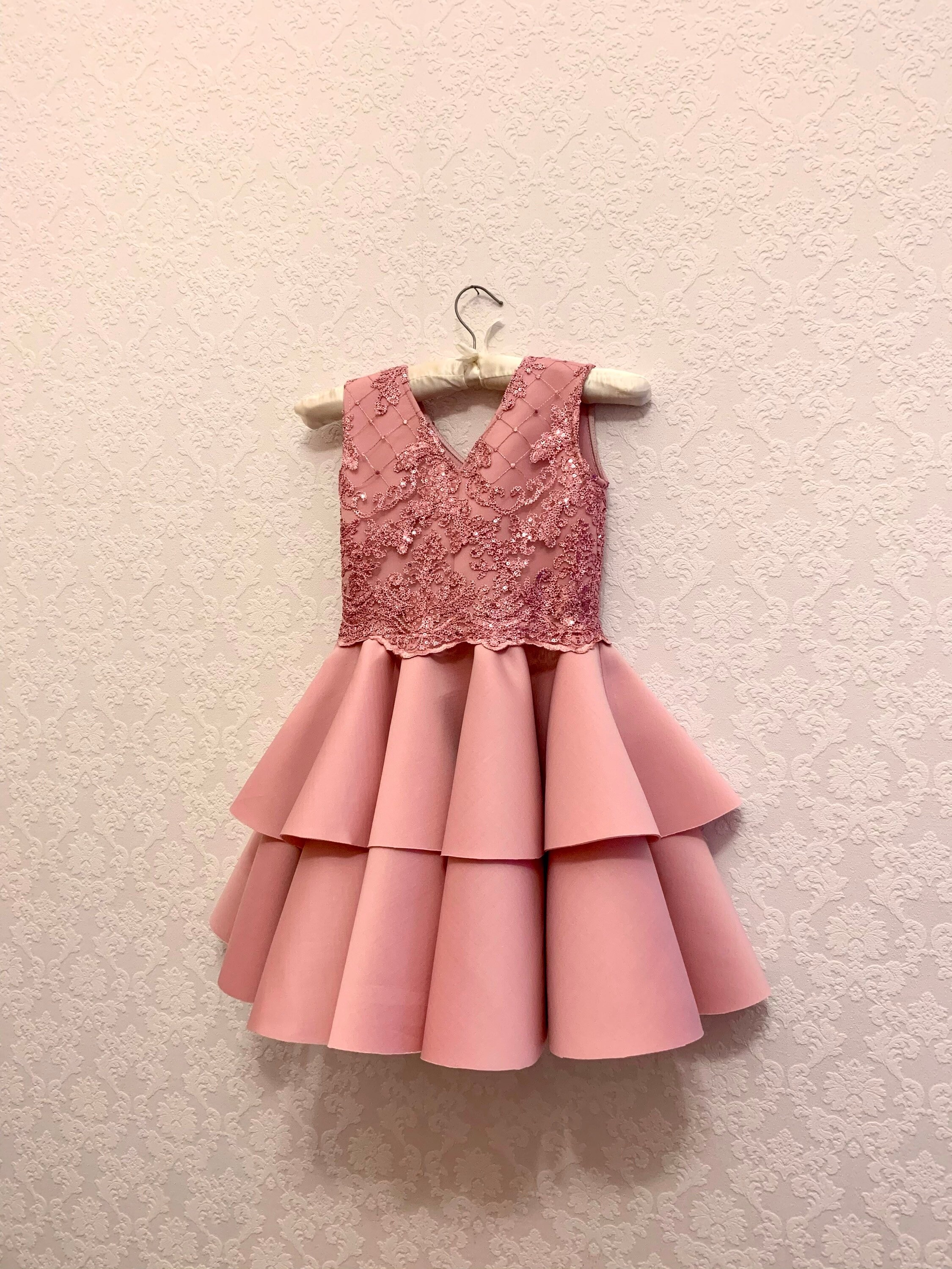 Pale Pink Girl Neoprene Scuba Dress With Lace/ Knee Length - Etsy