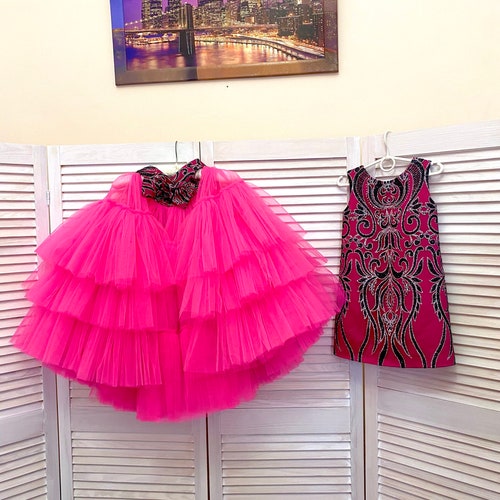 Hot Pink Glitter Pageant Fun Fashion Outfit With Train and Etsy