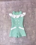 Mint turquoise tweed girls pageant romper with white ruffle/ Girls casual outfit/ Pageant casual wear/ Custom pageant outfit 