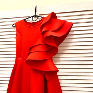 Red Girl Neoprene Scuba Dress With Ruffles/ Interview Pageant Dress ...