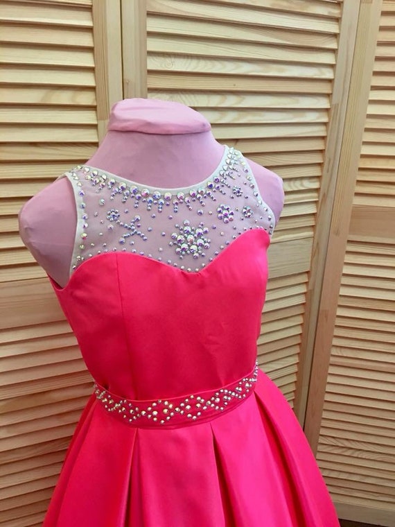 Hot Pink Pageant Gown: Rhinestone Satin Floor Length Dress Hot Pink Pageant Gown: Rhinestone Satin Floor Length Dress