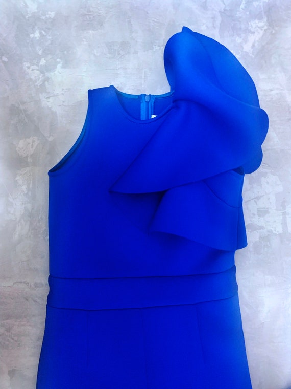 Royal Blue Girl Neoprene Scuba Jumpsuit With Ruffle/ Interview