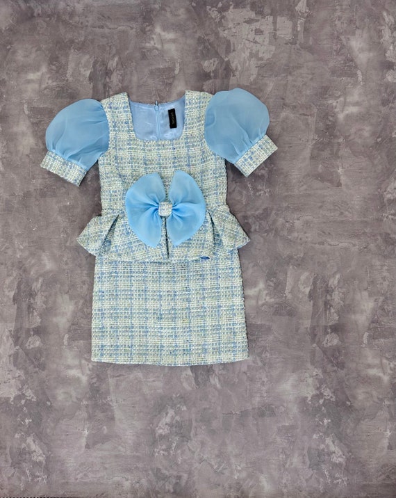 baby blue tweed dress Giada Dress in Light Blue