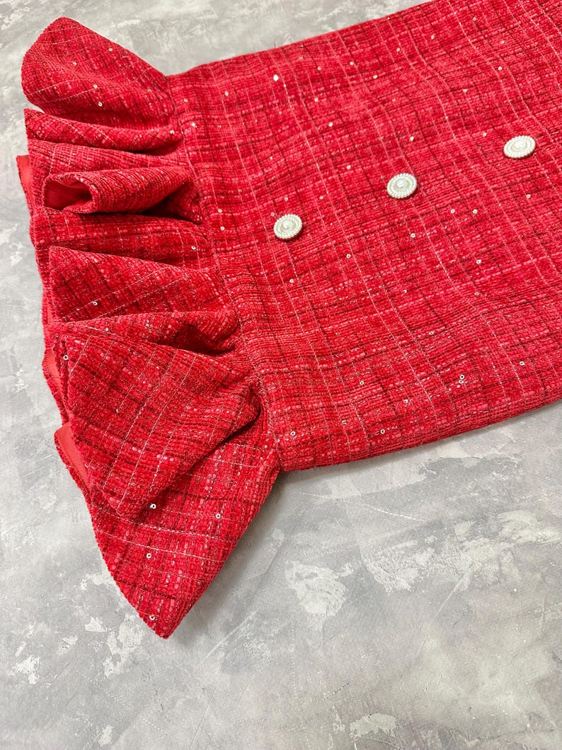 Subtle Ruffle Red Tweed Girls Dress: Ruffle Bottom, Rhinestones Buttons, Custom ...