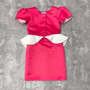Hot pink white satin girls suit with jacket and skirt/ Peplum jacket/ Girls interview outfit/ Custom pageant suit