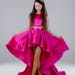Hot pink pageant high low dress with train /Fun fashion pageant dress /Teens outfit/ Hot pink satin runway outfit/ Custom pageant dress