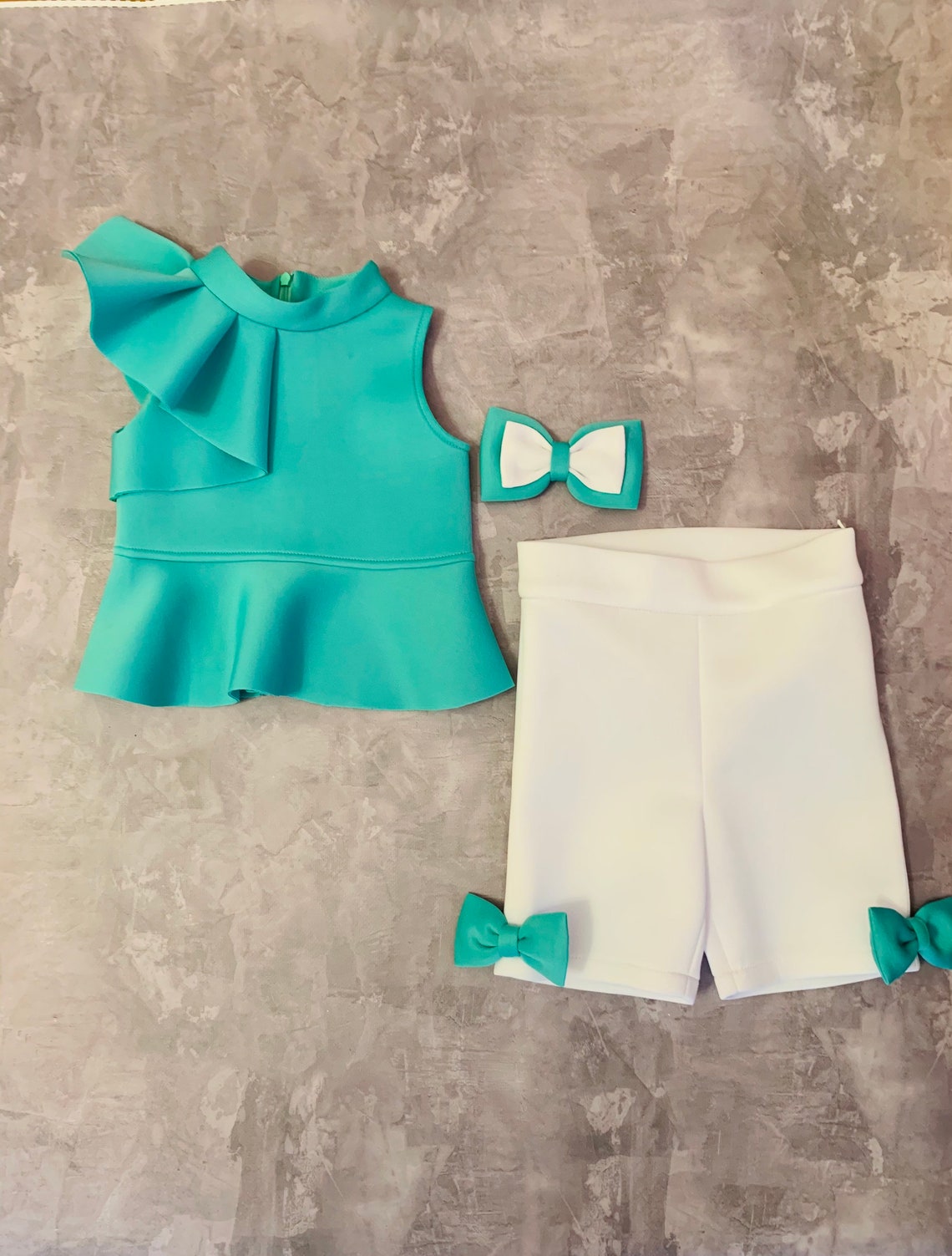 Mint Turquoise and White Girls Suit With Top and Shorts/ - Etsy