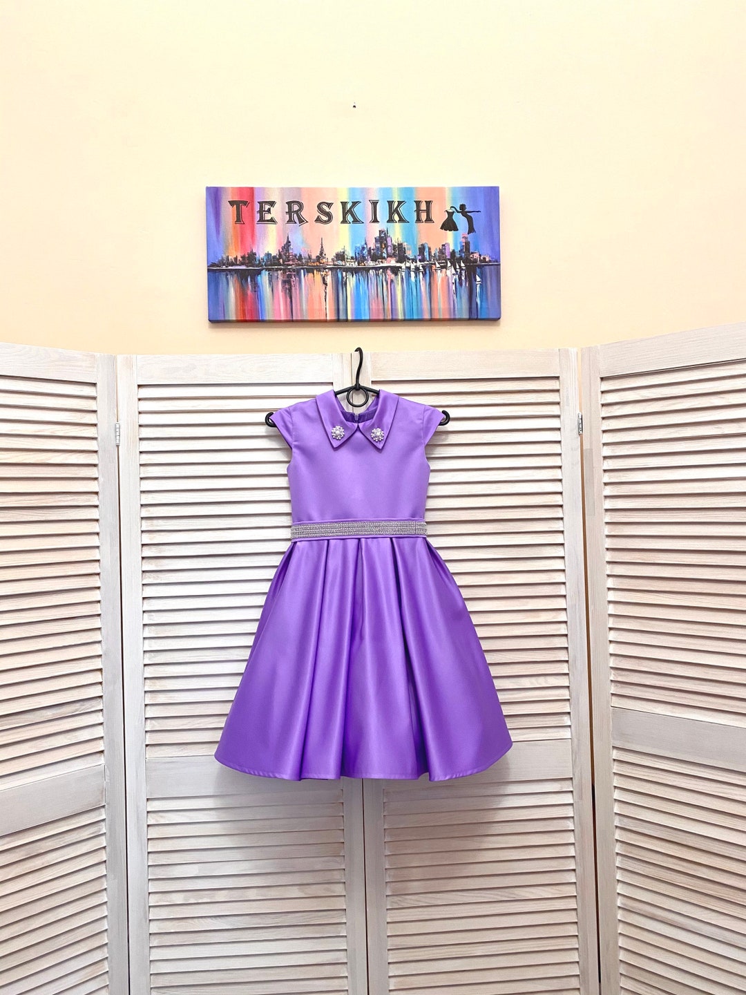 Crystals Lilac Halter Ruffled A-Line Miss Teen Pageant Dress