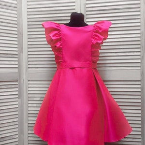 Neon pink pageant cocktail interview dress with ruffles/ Pageant outfit/ Teens cocktail dress/  Custom pageant dresses