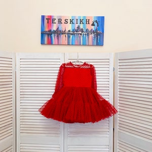 Red Polka Dots Tulle Girl Pageant Cocktail Dress With Sleeves/ Pageant ...