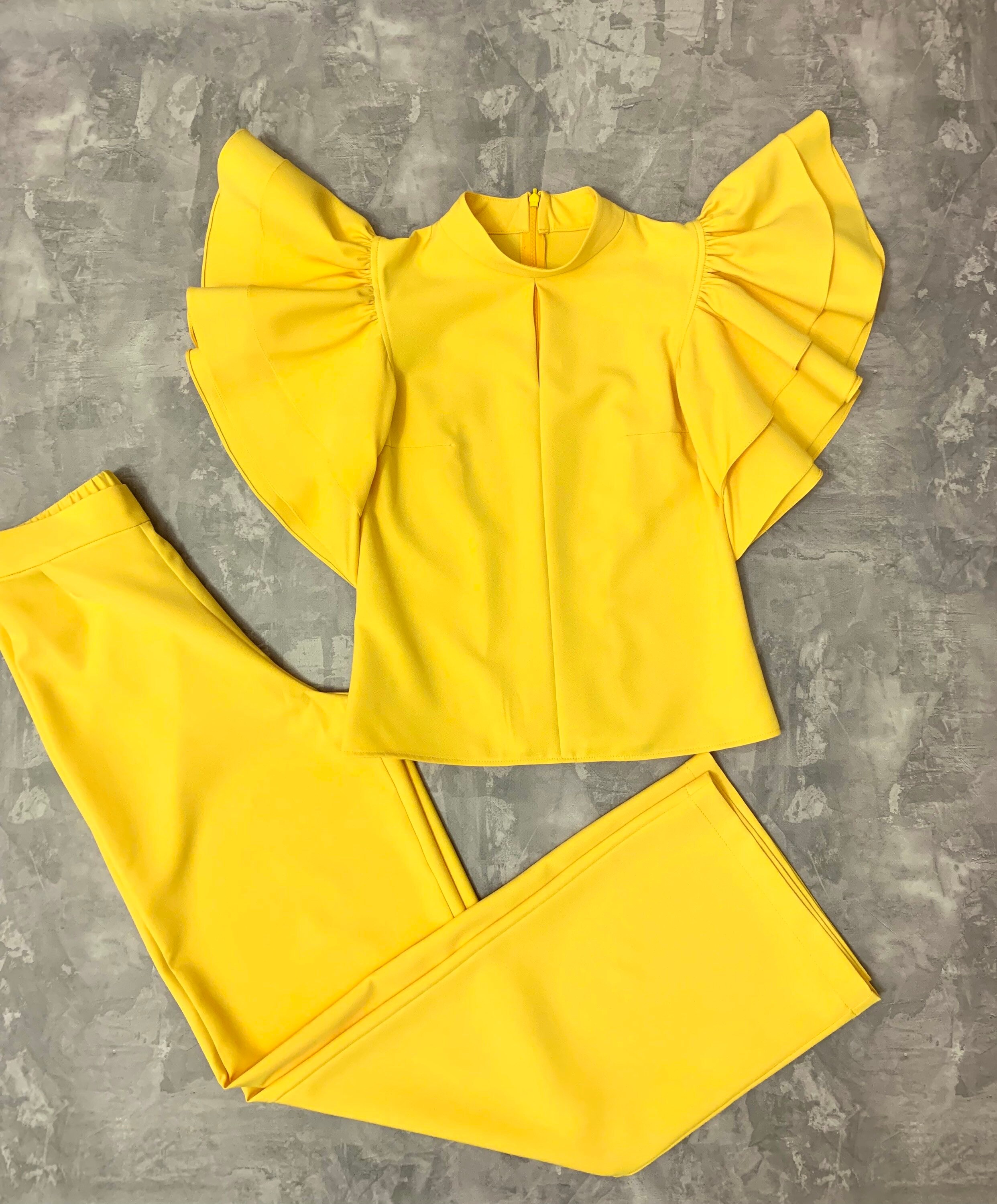 Hot Yellow Pageant Interview Pants Suit With Sleeves/ Top and - Etsy
