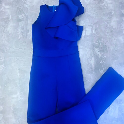 Royal Blue Girl Neoprene Scuba Jumpsuit With Ruffle/ Interview - Etsy