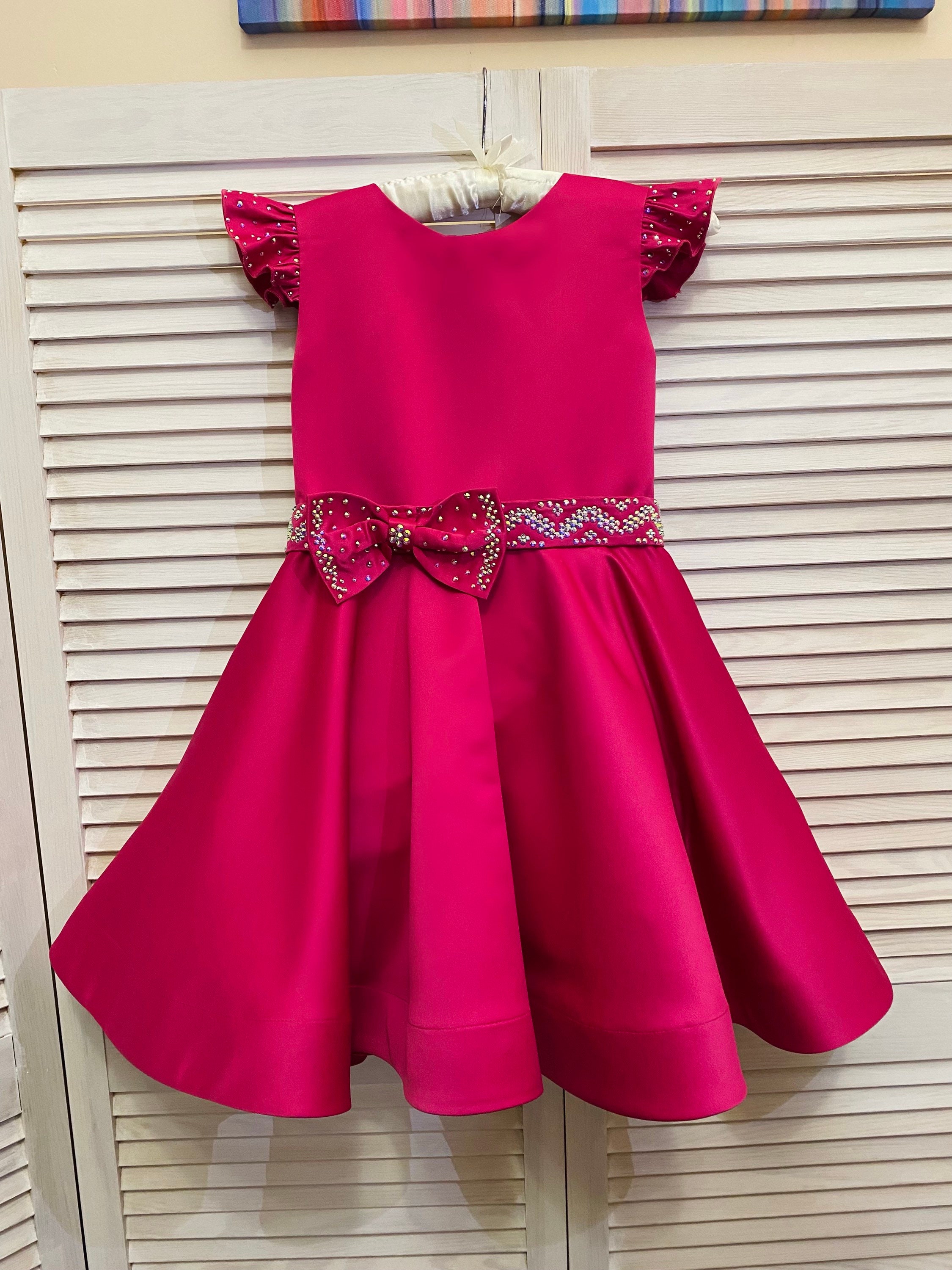 Neon Hot Pink Pageant Cocktail Dress With AB Rhinestones/ Pageant