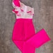 Hot pink and white girl jumpsuit with ruffle/ Appearance jumpsuit/ Girls casual wear/ Ruffles romper/ Custom pageant wear