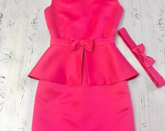 Hot pink pageant interview dress with peplum and belt/ Peplum dress/Teens Interview outfit/ Pageant wear/ Custom pageant dresses