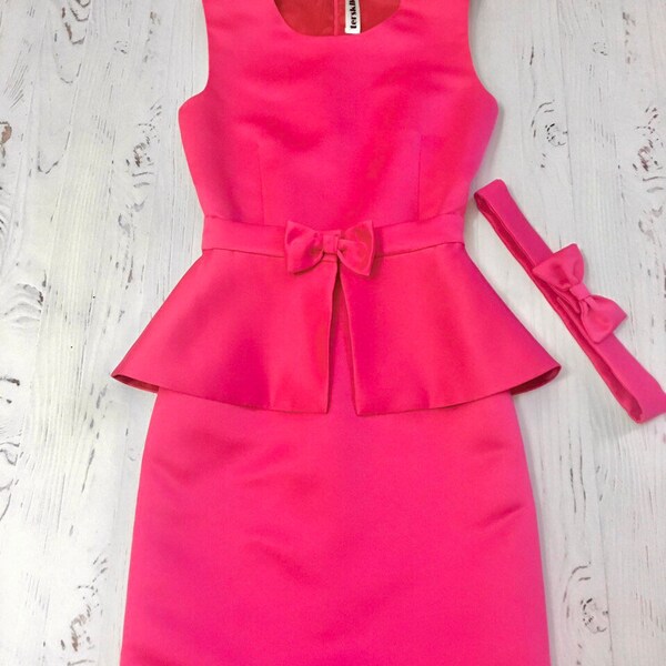 Hot pink pageant interview dress with peplum and belt/ Peplum dress/Teens Interview outfit/ Pageant wear/ Custom pageant dresses