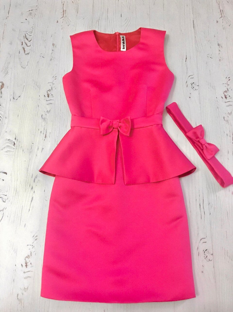 Hot pink pageant interview dress with peplum and belt/ Peplum dress/Teens Interview outfit/ Pageant wear/ Custom pageant dresses 