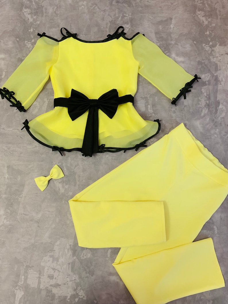 Yellow Girls Suit With Blouse and Pants and Black Trim/ - Etsy